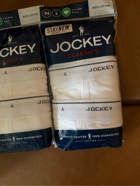 Jockey White Briefs 6 Pr with Elastic Waistband Stripe - Two 3 Packs-Size 34